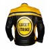  Lucky strike yellow & black biker leather jacket and black pant Leather suit